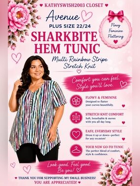 Avenue Plus Size 22/24 SharkBite Hem Multi Rainbow Stripe Stretch Knit T…